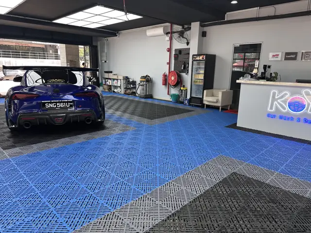 Blue Toyota Supra with carbon bonnet at KOYA