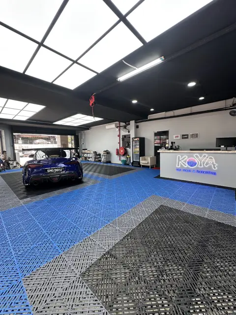 Blue Toyota Supra with carbon bonnet at KOYA